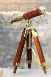 OVERSEAS MART Vintage Style Antique Brass Leather Telescope Nautical with Stand Wooden Tripod (Golden) Telescope