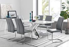 Furniturebox UK Dining Set - Atlanta Rectangle Chrome Metal Modern Stylish High Gloss White 6 Seater Dining Table and 6x Elephant Grey Luxury Faux Leather Lorenzo Dining Chair (Table + 6 Chairs)