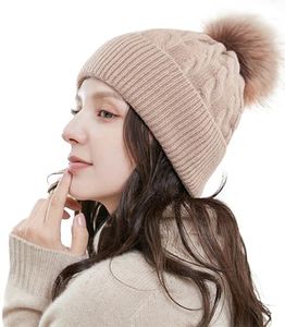 WKTRSM Sombrero Invierno Gorros de Punto Gorras para Mujeres Crochet Cálido Suave Sombreros de Esqui Gorra de Béisbol de Punto Gorra de Punto con Pelo (Beige)