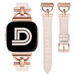 Wearlizer Leather Band Compatible with Fitbit Versa 2 Bands for Women, Dressy Slim Leather Strap Wristband with D-Shape Metal Buckle Bracelet for Fitbit Versa 2/Versa Lite Band Women, Starlight/Rose Gold