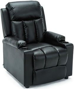 More4Homes STUDIO RECLINER w DRINK HOLDERS ARMCHAIR SOFA BONDED LEATHER CHAIR RECLINING CINEMA (Black)