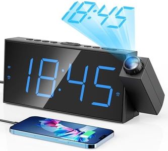 Digital Projection Alarm Clocks for Bedrooms - Large LED Display, 180° Rotatable Projector, 5-Level Dimmer,USB Charger,Battery Backup,Loud Dual Alarms for Kids Elderly,Heavy Sleepers,Snooze,12/24H,DST