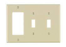 Leviton 80421-T 3-Gang 2-Toggle 1-Decora/GFCI Device Combination Wallplate, Standard Size, Thermoset, Device Mount, Light Almond