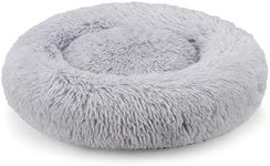 Petzly Dog Bed Calming Dog & Cat Bed, Anti-Anxiety Donut Cuddler Warming Cozy Soft Round Bed, Machine Washable Bed for Cat, Puppy, Small and Medium Dogs, 50CM Pet Bed, Light Grey