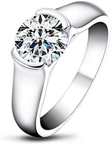 AINUOSHI Moissanite Diamond Rings for Women- Engagement Promise Eternity Weeding Solitaire Round Shaped Ring Band for Her Sterling Silver
