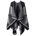 OOPOR Winter Shawl Wraps Poncho Cape - Women’s Warm Open Front Printed Reversible Oversized Blanket Cardigan Fashionable Elegant Knitted Fall Wool Spinning Plaid Sweater Fleece Scarf Coat