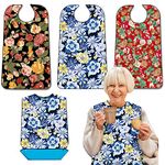 3 Pack Adult Bibs with Crumb Catcher, Washable and Adjustable Adult Bibs for Women Elderly Seniors, Bibs for Eating, Colorful Big Flower, One Size