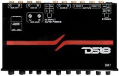 DS18 EQX7 1/2 DIN 7 Band Graphic Equalizer High Volt 7-Band Equalizer with High Level Input and Auto Turn On, Three Stereo RCA outputs, Max Output: 8 Volts