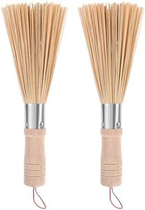 Anneome 2pcs Pan Brush Long Handle Wok Cleaning Brush Natural Cleaner Cleaning Tools Chinese Wok Whisk Dish Scrub Brush Wok Brush Wok Cleaning Brush for Kitchen Sink Scraper