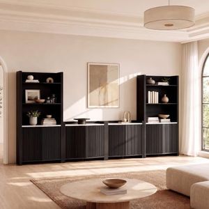 BELLEZE 71" Tall Bookcase with 35" Width Storage Cabinet - Ebony
