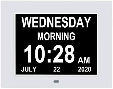 ybest 7 Inch Extra Large Non-Abbreviated Day Date & Month Digital Day Calendar Clock with Auto-Dimming 8 Alarm Reminders Dementia Clocks for Senior Elderly impaired Vision