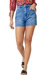 Roman Originals Denim Shorts with Pockets for Women UK Ladies Mom Jeans Boyfriend Boy High Waisted Turned Frayed Hem Stretchy Cotton Casual Slim Skinny Pants Mother Holiday - Washed Blue - Size 14