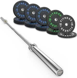 HANDBODE Olympic Barbell Set, 340 LB Bumper Plates & 45 LB Silver Barbell