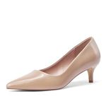 GENSHUO Womens Kitten Heels,Classic 2 Inch Low Heel Pumps Slip On Closed Pointed Toe Pumps Office Work Dress Heeled Pump Shoes, Nude, 7
