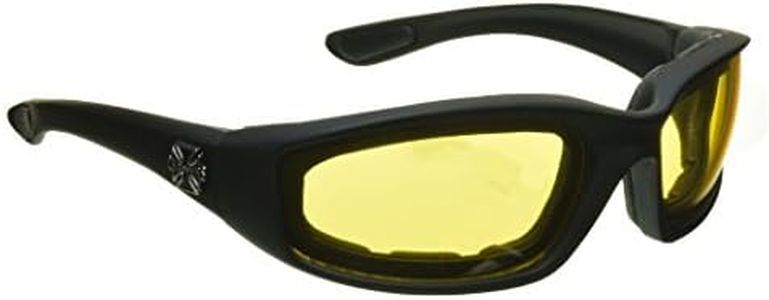 Night Driving Riding Padded Motorcycle Glasses 011 Black Frame with Yellow Lenses