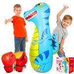 EQARD Punching Bag for Kids 120cm Inflatable Dinosaur Bop Bag with Thicker Material Instant Bounce Back with Boxing Gloves Karate Kickboxing Taekwondo Kids Gift for Age 3-9 Girls & Boys