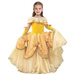 HOIZOSG Belle Princess Dress Up for Girls Beauty and The Beast Halloween Costume Christmas Birthday Party Gown w/Arm Sleeves 6-7T