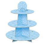 Baby Blue Polka Dots Cupcake Stand (30cm Tall) 1 Piece - Elegant Display for Desserts, Perfect for Baby Showers, Birthdays & Celebrations, 13.5" x 11.75"