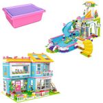 Friends House Building Kit, Family House Swimming Pool Party Building Blocks Sets for Kids Boys Girls Aged 6-12 (1736 Pieces)