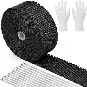 Exhaust Heat Wrap 2" x 50FT Titanium Header Wrap, 1800°F High Temp Fiberglass Heat Shield Tape with 12PCS 304 Stainless Steel Ties for Motorcycle Automotive Turbo Manifold