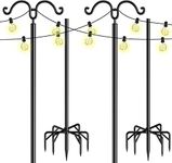 Idzo Heavy Duty String Light Poles for Outside with 2 Optional Hooks and Fence Brackets for Deck, Hold upto 15 Lbs String, 7-Prong, Outdoor String Light Pole Stands for Garden Holiday Wedding - 2 Pack