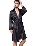 Haseil Men's Satin Kimono Robe Spring Summer Shawl Collar Sleepwear Classic Silk Bathrobes, Black1,Tagsize4=USsizeXL