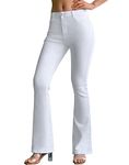 roswear Womens Mid Waist Bell Bottom Stretchy Flare Jeans Pants, White, Medium