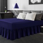 Non-Iron Percale Valance Sheet Single Bed | Lightweight & Breathable | Polycotton Soft & Cozy Frill Bed Sheets, Navy