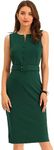 Allegra K Elegant Sleeveless Work Dresses for Women's Round Neck Bodycon Sheath Dress Green S