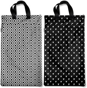 Mama Koala Reusable Hanging Wet Dry Bags for Baby Items, Cloth Diapers, Swimsuits, Travel, Gym Clothes, Beach, Pump Parts, Toiletries, Two Zippered Pockets, 2 Pack (W007L)