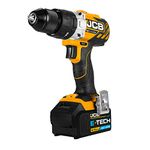 JCB 18V Brushless Cordless Combi Drill Driver with Multipurpose Drill Bit Set, 4.0Ah Li-ion Battery, Fast Charger, Variable Speed & LED Light, 3 Year Warranty