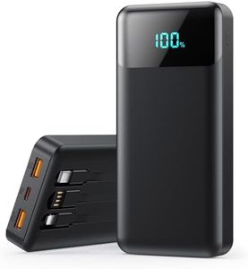 Portable Charger 40800mAh Power Bank with 3 Built-in Cable,25W PD USB C in&Out Power Bank Fast Phone Charging,QC4.0 LED Display Portable Battery Pack Compatible with iPhone 16/15,Samsung Android-Black