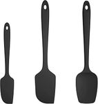 Baskety Silicone Spatula Set 3 Piece-Mini Large Rubber Scraper & Spoonula 600F Heat Resistant with Stainless Steel Filler for Cooking Baking and Mixing.(SPATULA-3A) (Black)