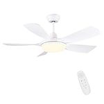 Newday 42inch Ceiling Fan with Lights and Remote Control, Diammable LED Ceiling Fan Lights, White Ceiling Fan with 5 Blades, Quiet DC Motor, 6 Speeds, Memory Function for Bedroom Living Room Patio