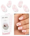 JMEOWIO Gel Nail Stickers Cream Pink White Flower Semi Cured Gel Nail Strips Wraps UV/LED Nails Art Design Decoration Accessories