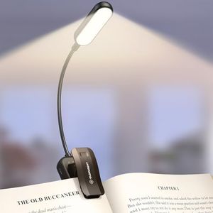 Glocusent 20 LEDs Book Light for Reading in Bed, Eye-Caring, 3–100LM, 5 Color Temperatures, 1200mAh Battery, Stepless Dimming Lightweight Clip On Portable Book Reading Lamp