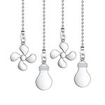 Ceiling Fan Pull Chain Extender, 4 Pieces 12-inch 3mm Dia Beaded Extension Chain with Fan and Bulb Cord (Silver)