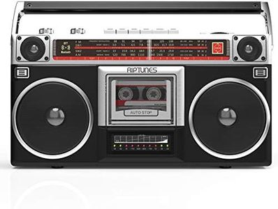 Riptunes Boombox Radio Cassette Player Recorder, AM/FM -SW1/SW2 Radio, Wireless Streaming, USB/Micro SD Slots, Aux in, Headphone Jack, Classic 80s Style Retro, Black