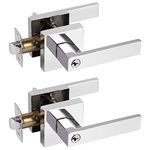 Probrico 2 Pack Polished Chrome Entry Door Lever Lock with Key Stainless Steel Bathroom Door Knob Handle External