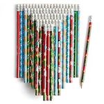 THE TWIDDLERS - 60 Christmas Pencils with Rubber Erasers, Santa Xmas Tree Reindeer Snowman Themed, Assorted Festive Designs for Kids Gift Toys, Christmas Party Bag Fillers Favours