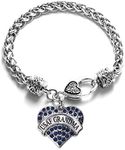 Inspired Silver - USAF Grandma Silver Braided Bracelets for Women - Blue Pave Heart Charm Bracelet Jewelry Gift with Cubic Zirconia - Women's Charm Bracelet with Lobster Claw Clasp