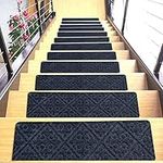 Seteol 8''x30'' (Pack of 15) Stair Treads Carpet Non-Slip, Indoor Stair Runners for Wooden Steps, Safe Mats Stair Rugs for Kids Elders and Pets with Reusable Self Adhesive, Pattern Grey