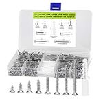 420pcs M3 Flat Head Self-Tapping Screws Assortment Kit,304 Stainless Steel Wood Screw Phillips Flat Head,Contains 20pcs M6 Screw Anchors