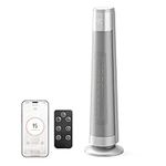 FLANUR 1500W PTC Ceramic Smart Space Heaters for Indoor Use, Portable Heater with Remote & App Control for Large Room, Office, ECO Modes, Safety Protection, 70° Oscillation, 12H Timer, Silver, 1 Pack