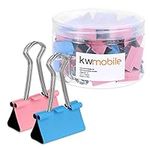 kwmobile Set of Binder Clips (50 Pack) - Medium Paper Clamps Foldback Clips for Office Stationary, Printer Paper - 32mm, Blue/Pink