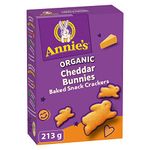 ANNIE'S Cheddar Baked Snack Crackers, Organic, No Artificial Flavours, No Synthetic Colours, Contains Real Cheese and Real Milk Ingredients, 213 Grams Package of Bunny Shaped Crackers