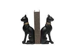 Comfy Hour Farmhouse Collection Polyresin Solid Heavy Set of L/R Egyptian Cats Art Bookends, 1 Pair, Black