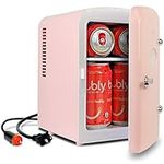 Koolatron Retro Mini Portable Fridge, 4L Compact Refrigerator for Skincare, Beauty Serum, Face Mask, Personal Cooler, Includes 12V and AC Cords, Desktop Accessory for Home Office Dorm Travel, Pink