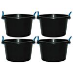 Pack Of 4-45Litre Black Bucket with Rope Handle Heavy Duty Plaster Cement Mixing Storage Bucket Muck Water Tub Animal Feeding Bucket - Made In UK