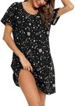 ENJOYNIGHT Womens Cotton Nightgown Short Sleeves Sleepshirt Print Nightshirt, Starry Sky, 2XL-3XL Plus